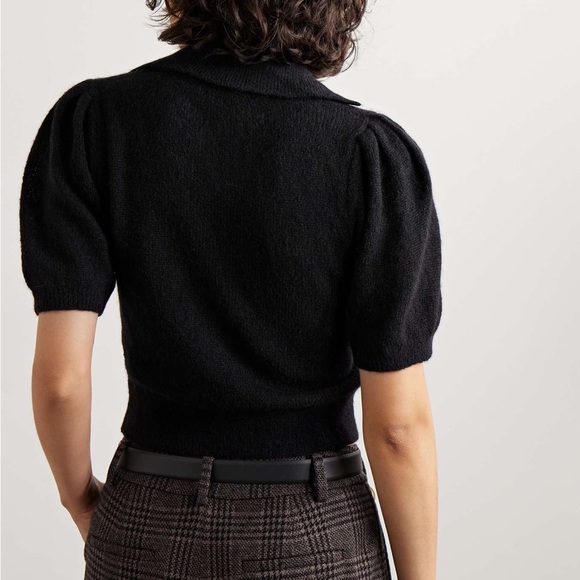 NWOT DÔEN Mila Henley Cropped Alpaca Short-Sleeve Sweater in Black - Picture 3 of 6